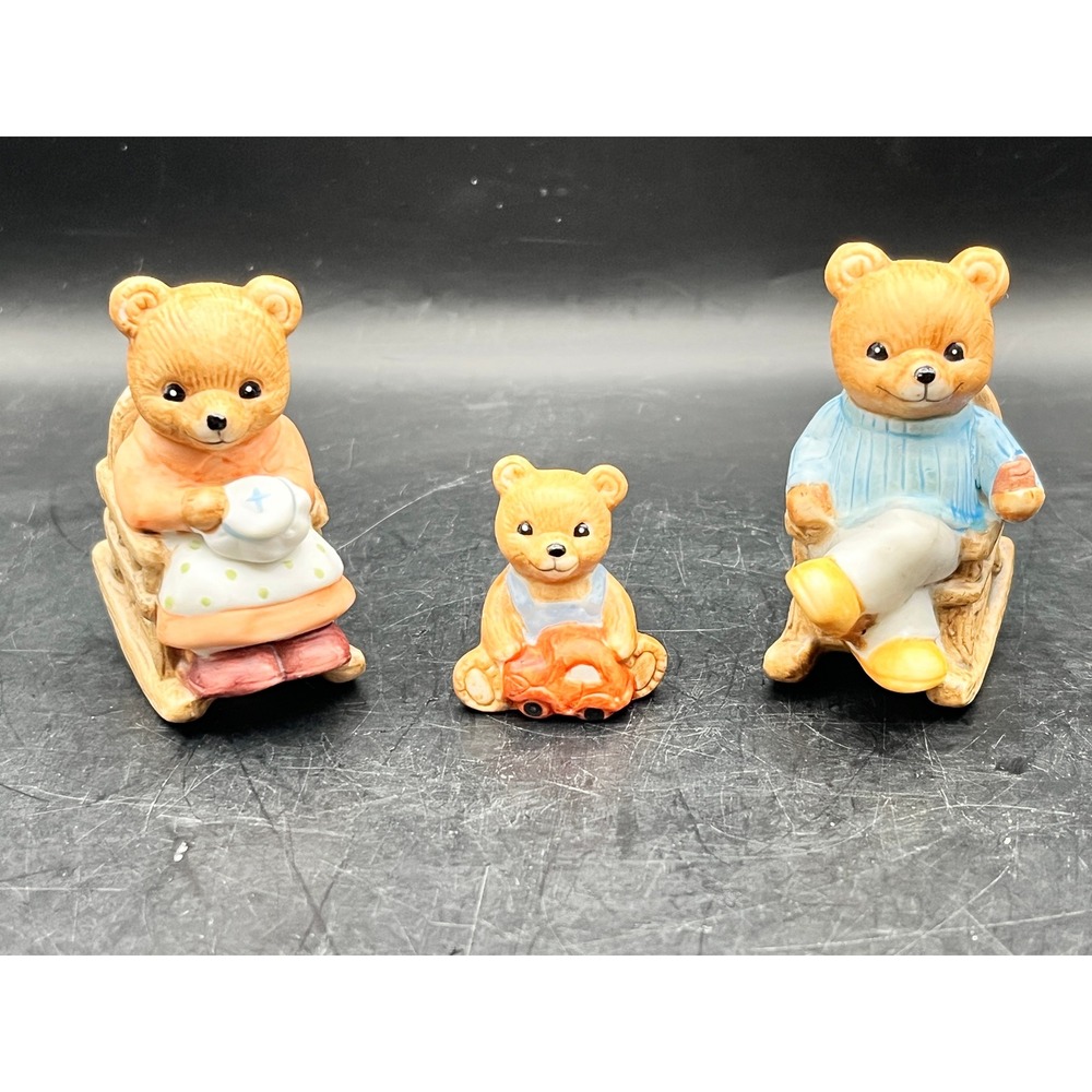 Vtg Set of‎ 3 Homco 1470 Porcelain Teddy Bear Family Mother Father Baby 2.5"